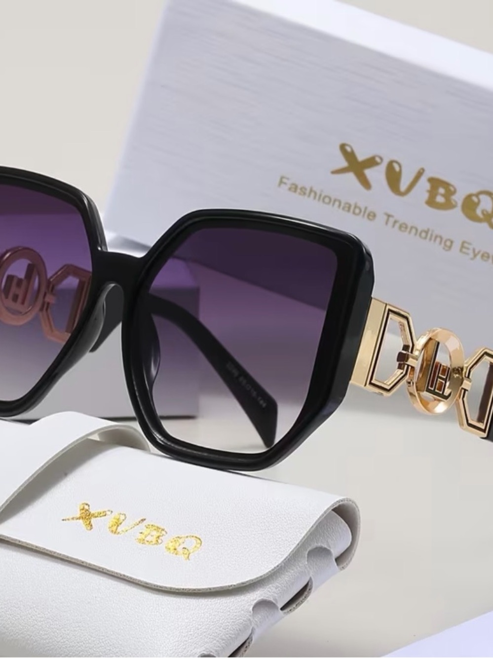 Oversized Black Sunglasses with Purple Gradient Lenses